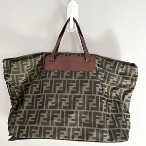 Fendi Zucca print Foldable Brown Logo Tote Fits Laptop